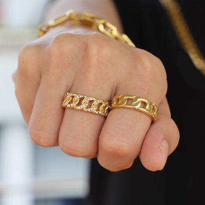 18K Gold Plated Cuban Link Ring with Zircon