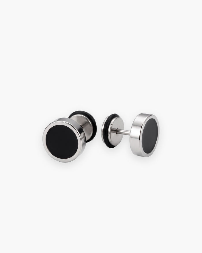 Boucles d'oreilles homme puces rondes noires en acier inoxydable