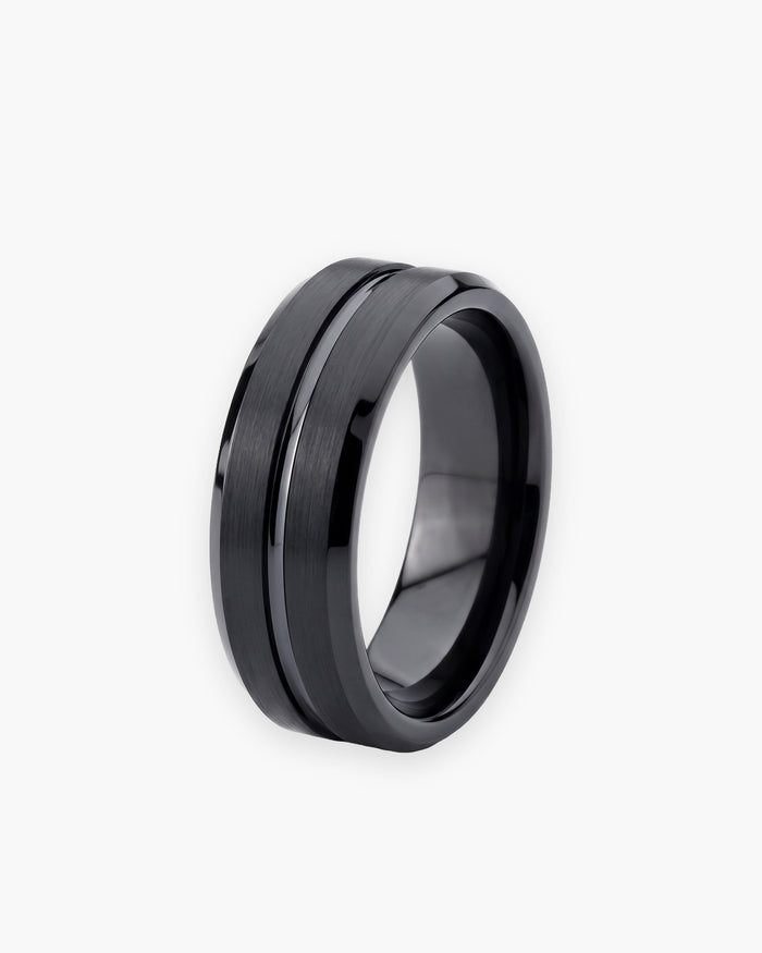 Herren-Rillenband aus schwarzem Wolframcarbid