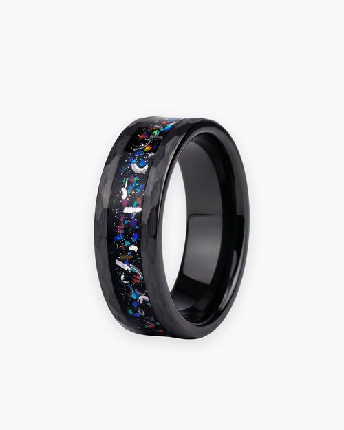 Herrenring schwarz, Opal-Einlage, Wolfram