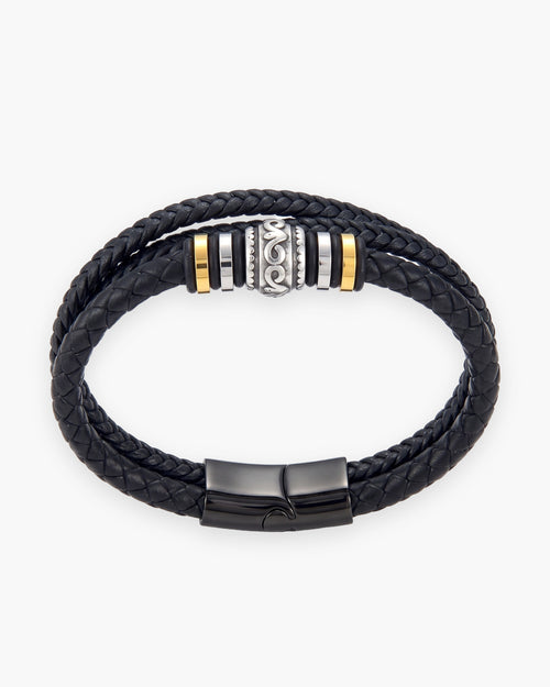 Men's Braided Leather Bracelet with Steel Bead