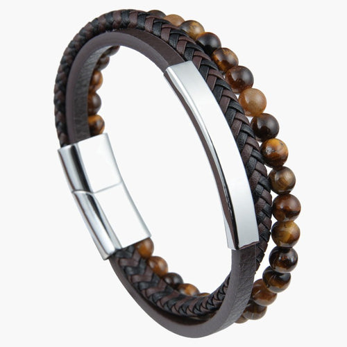 The Three-Strand Leather and Stone Bead Bracelet