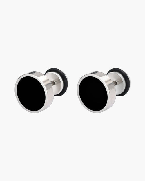 The Black Disc Stud Earrings in Stainless Steel