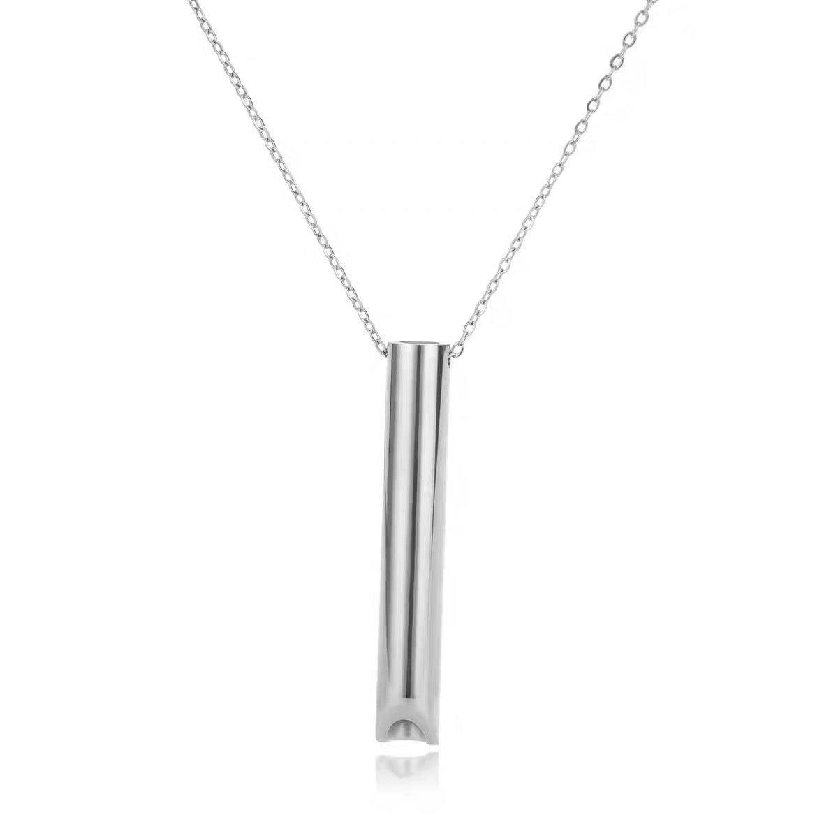 Titanium Steel Bar Pendant Necklace in silver finish