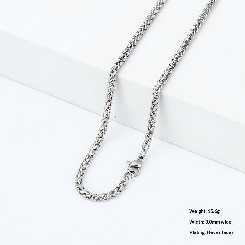 Titanium Steel Wheat Chain Necklace gold-tone on white background view 5