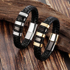 Braided Leather Two-Tone Bar Bracelet with gold-tone finish view 4