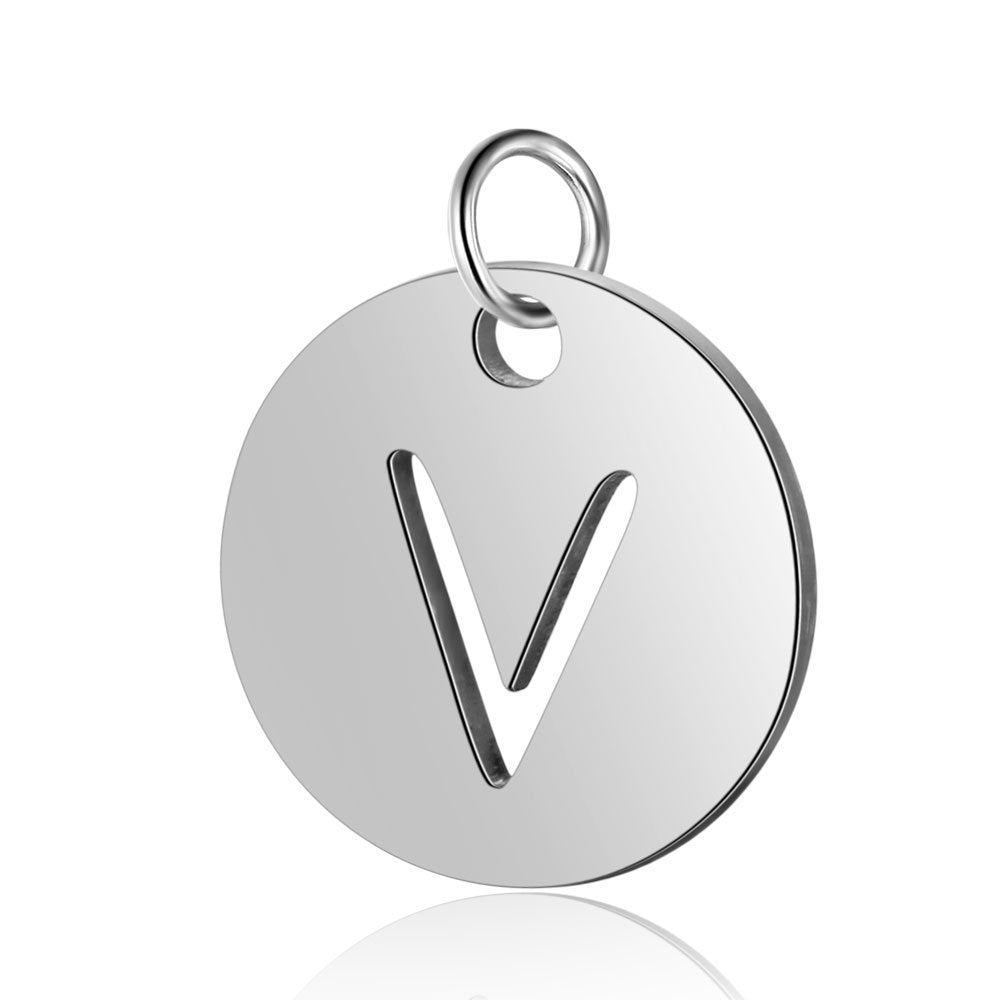 Stainless Steel Initial Disc Pendant, silver, hollow letter Z view 23