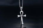 Titanium Steel Ankh Cross Pendant Necklace silver finish on black background