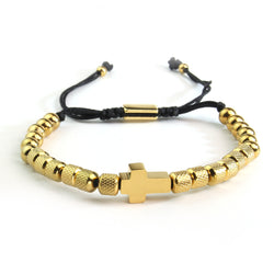 Cross Bead Adjustable Bracelet gold-tone knurled beads view 5