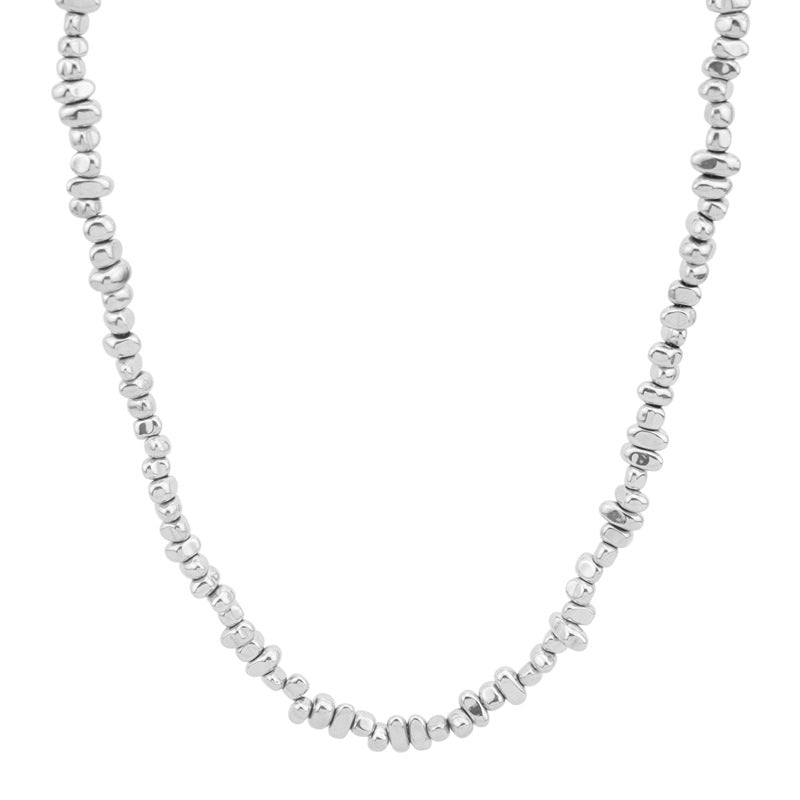 5mm Irregular Bead Stainless Steel Chain, silver finish, black background