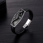 Braided Leather Lizard Plaque Bracelet with a raised lizard design view 2