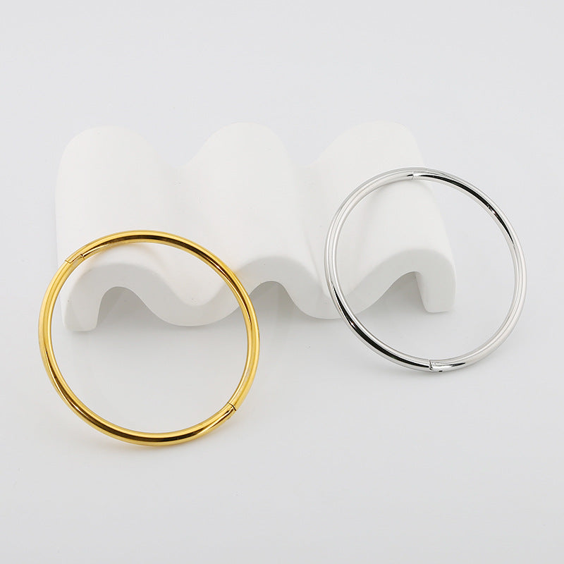Minimalist Oval Bangle Bracelet, silver finish view 4