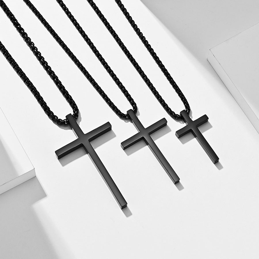 Stainless Steel Cross Pendant Necklace in silver, gold, and black finishes view 3