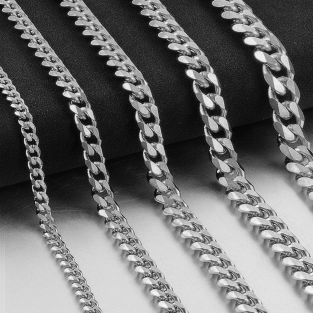3-9mm Stainless Steel Curb Link Chain in silver, gold, and black finishes view 6
