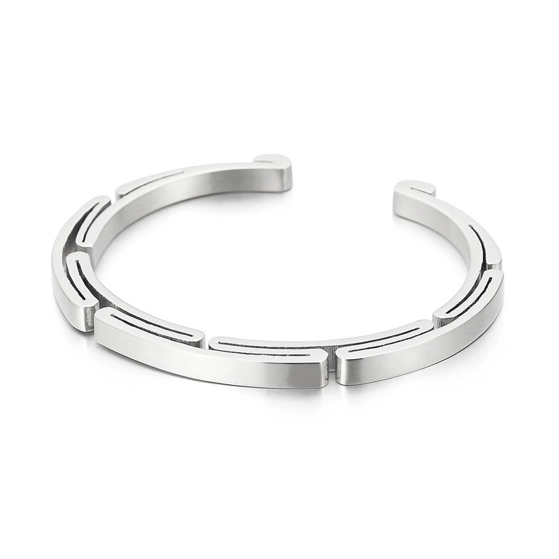 Titanium Steel Geometric Cuff Bracelet in silver