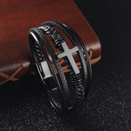Braided Leather Cross Bracelet black finish view 3