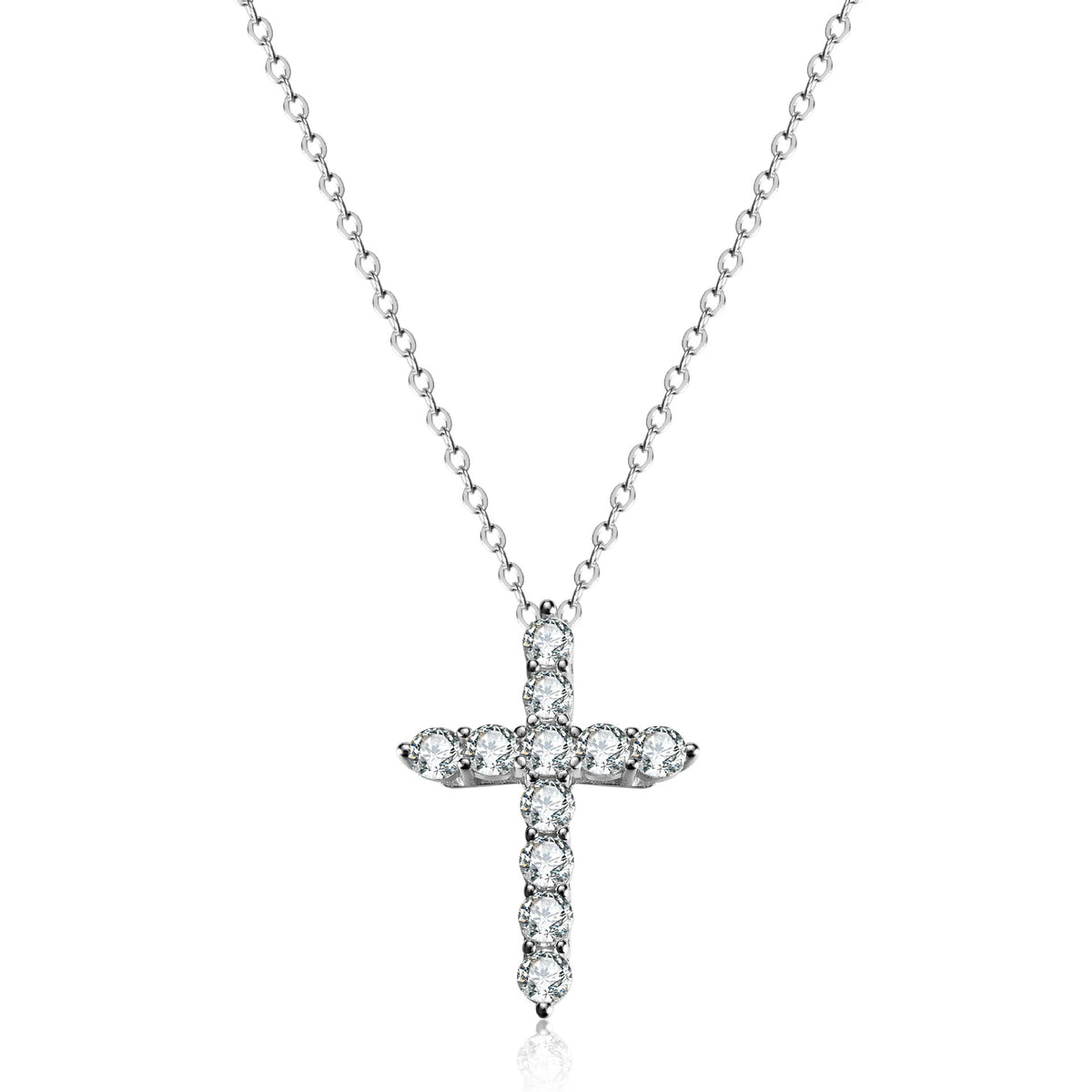 Titanium Steel CZ Cross Necklace, silver-tone cross with stones