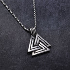 Stainless Steel Viking Triangle Pendant Necklace on white background view 2