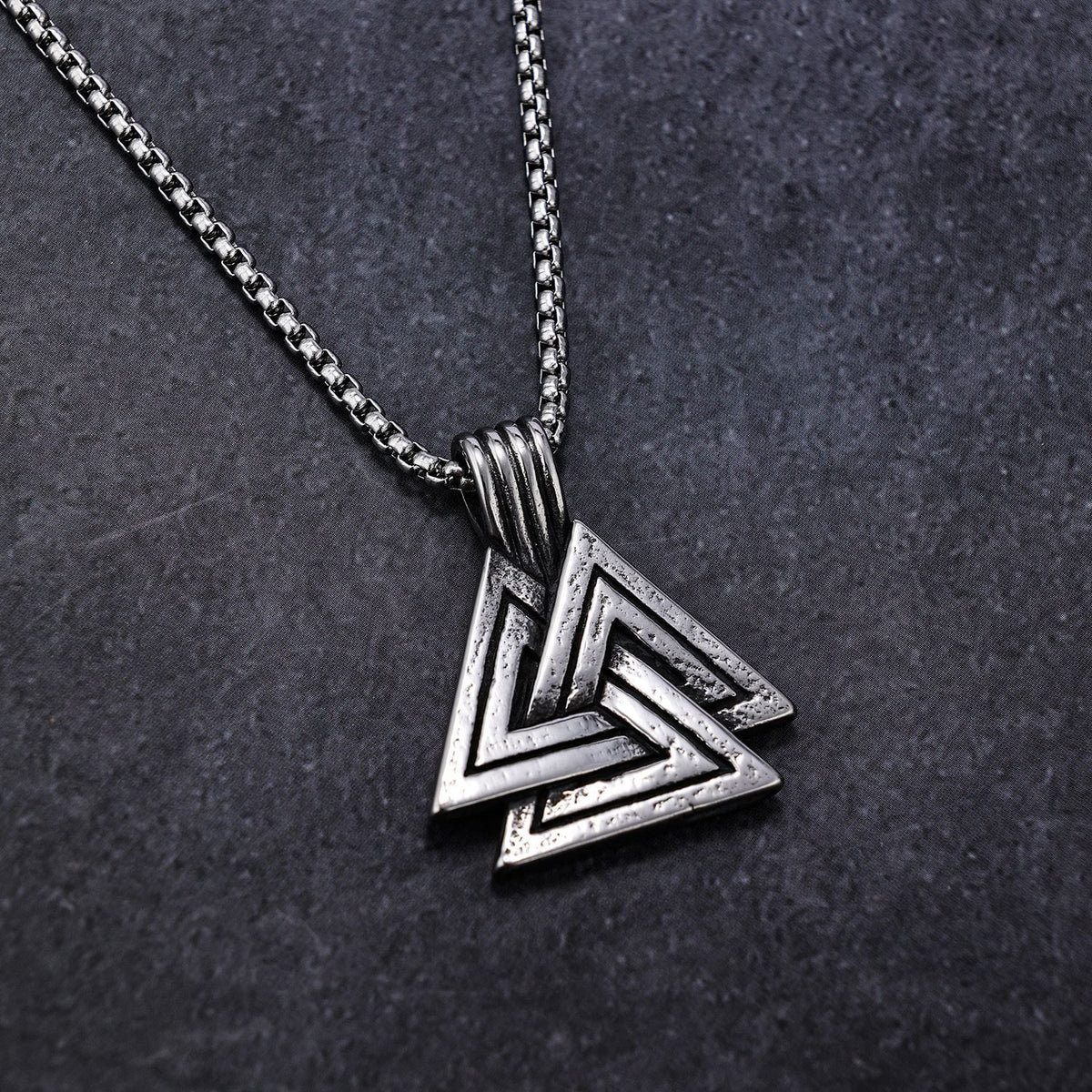 Stainless Steel Viking Triangle Pendant Necklace on white background view 2