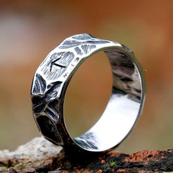 Textured Titanium Steel Rune Ring, steel color, black finish view 3