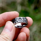 Textured Titanium Steel Rune Ring, steel color, black finish view 4