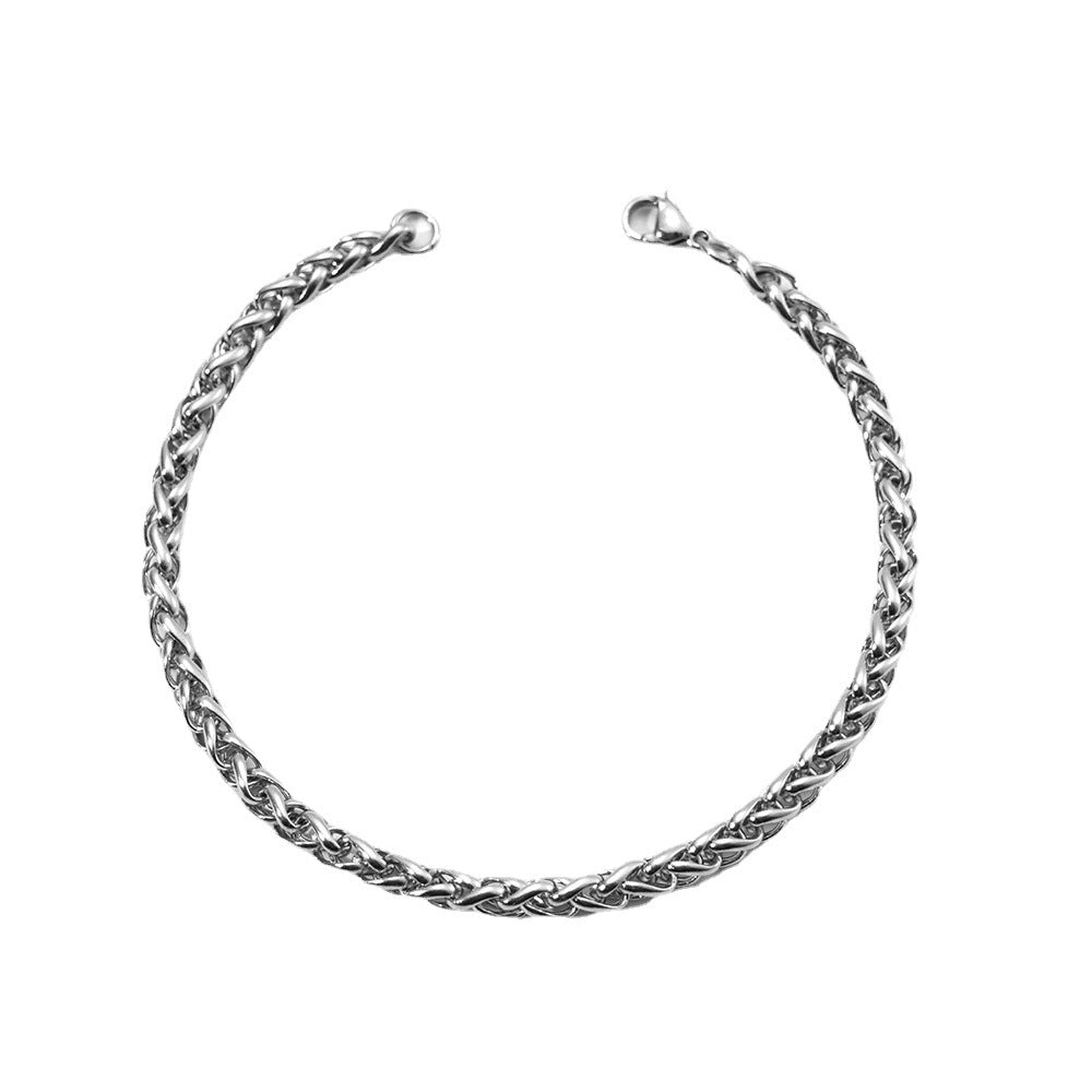 3-6mm Stainless Steel Wheat Chain Bracelet, silver finish view 2