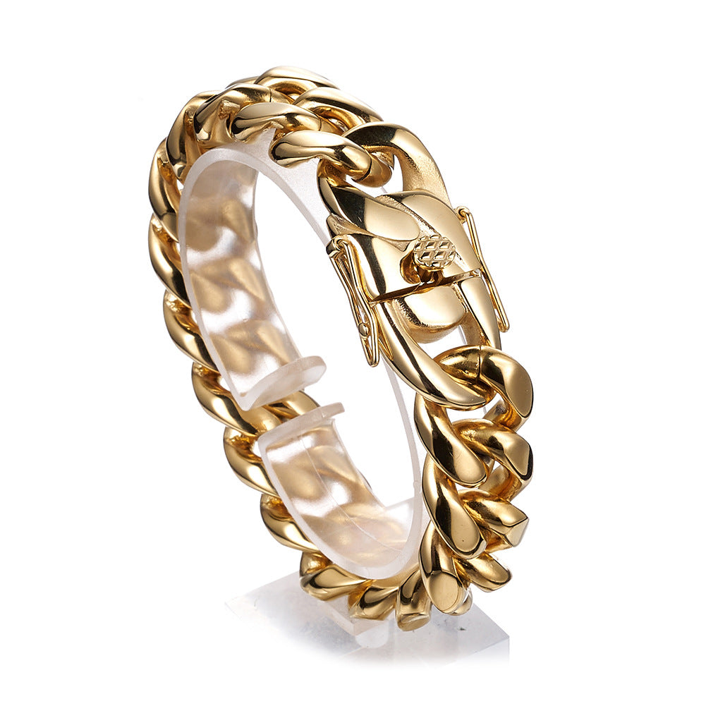 The Double-Latch Gold-Tone Cuban Bracelet in Steel, view 6