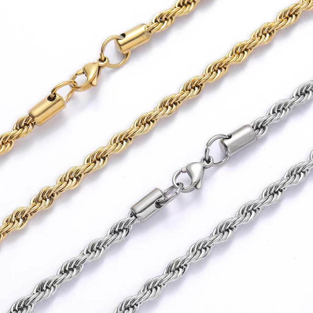 2-5mm Stainless Steel Rope Chain on dark wood texture view 3