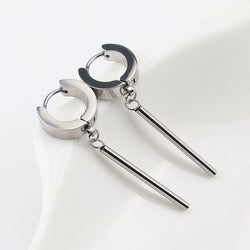 Titanium Steel Bar Dangle Hoop Earrings silver finish view 3