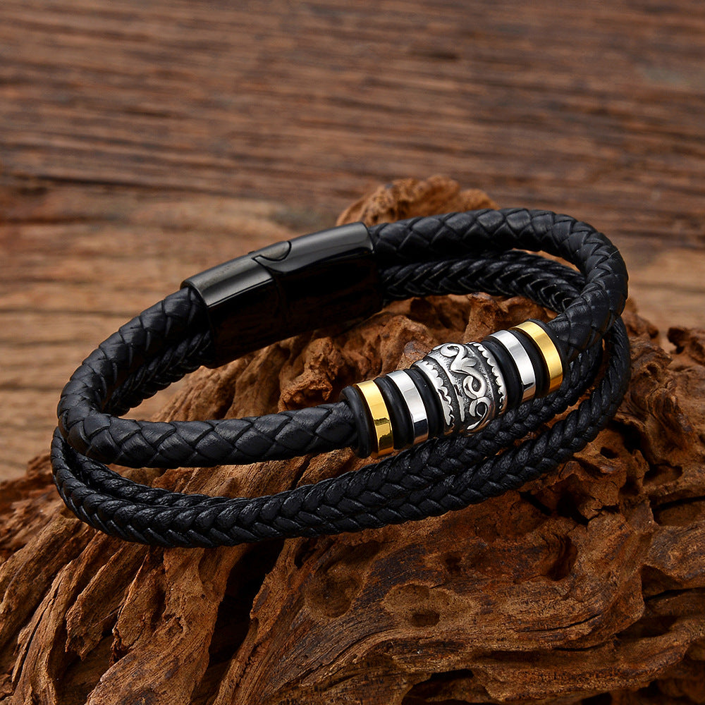 Braided Leather Scrollwork Magnetic Bracelet clean product shot view 2