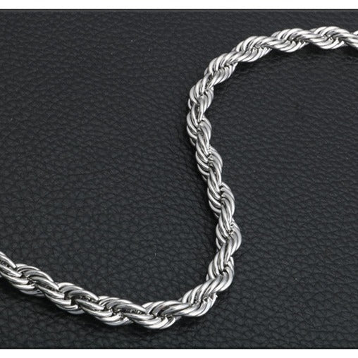 6mm Titanium Steel Rope Chain Necklace on black background view 2