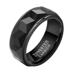 8mm Black Faceted Tungsten Carbide Ring - geometric, durable, black