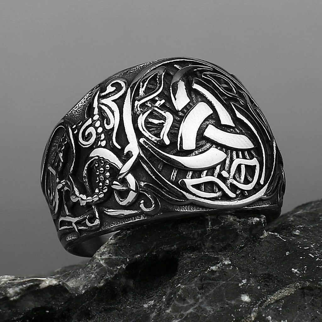 Stainless Steel Viking Knotwork Ring with geometric pattern view 3