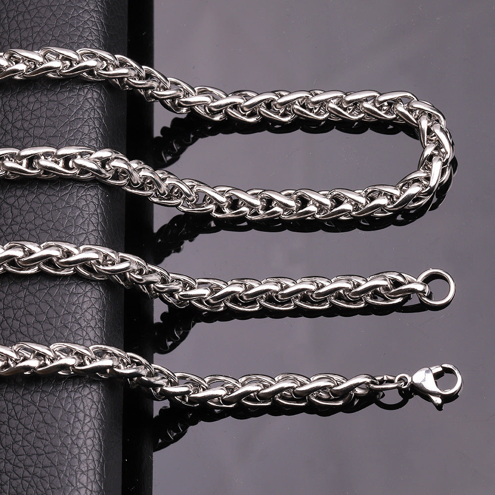 3mm Wheat Chain Necklace coiled, silver-tone view 3
