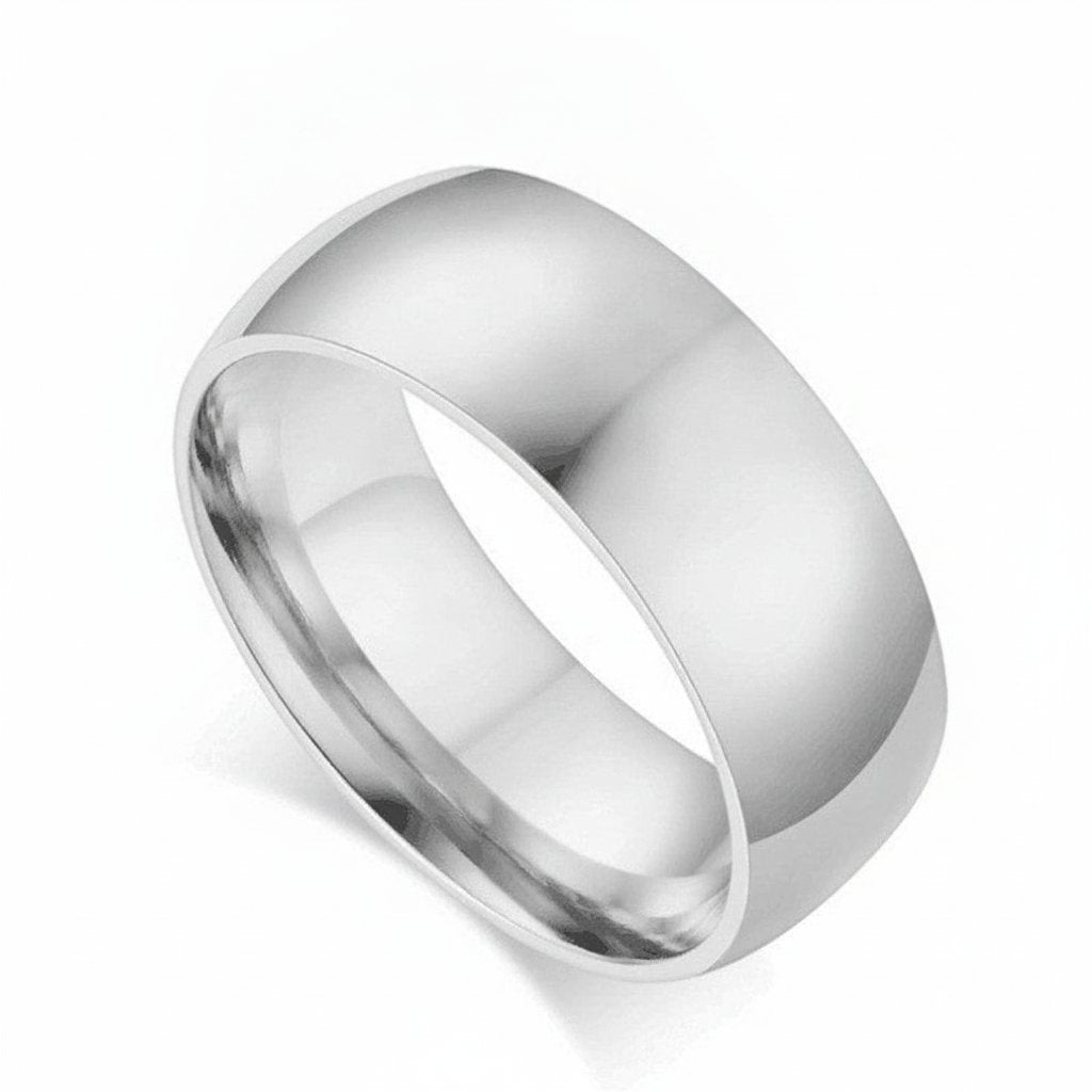 Domed Stainless Steel Band Ring, polished silver view 7