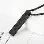 Script Etched Titanium Steel Bar Pendant Necklace in multiple finishes view 5