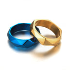 Diamond Cut Stainless Steel Ring in gold-tone and blue finishes view 2
