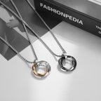 Titanium Steel Geometric Interlocking Ring Pendant Necklace, black and silver rings view 2