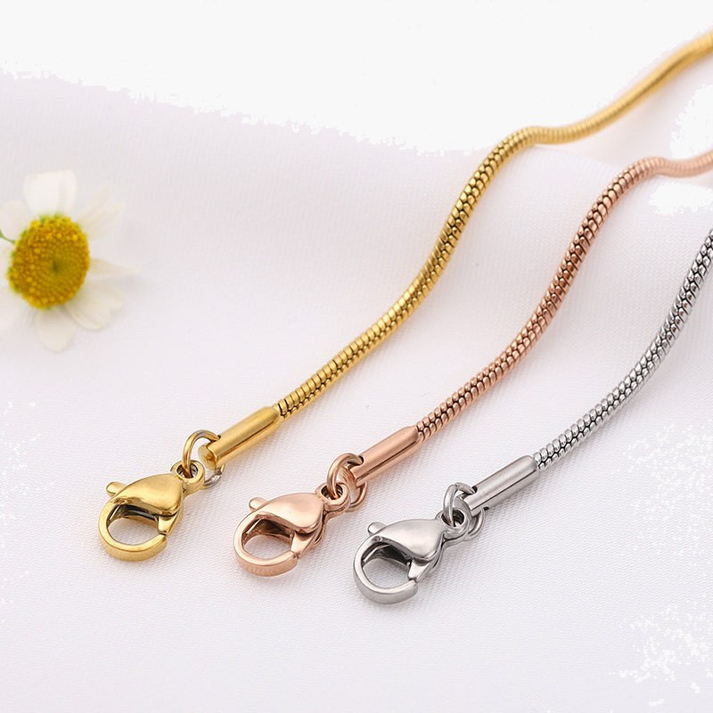 1.2mm-1.5mm Stainless Steel Snake Chain in gold, rose gold, and silver finishes view 2