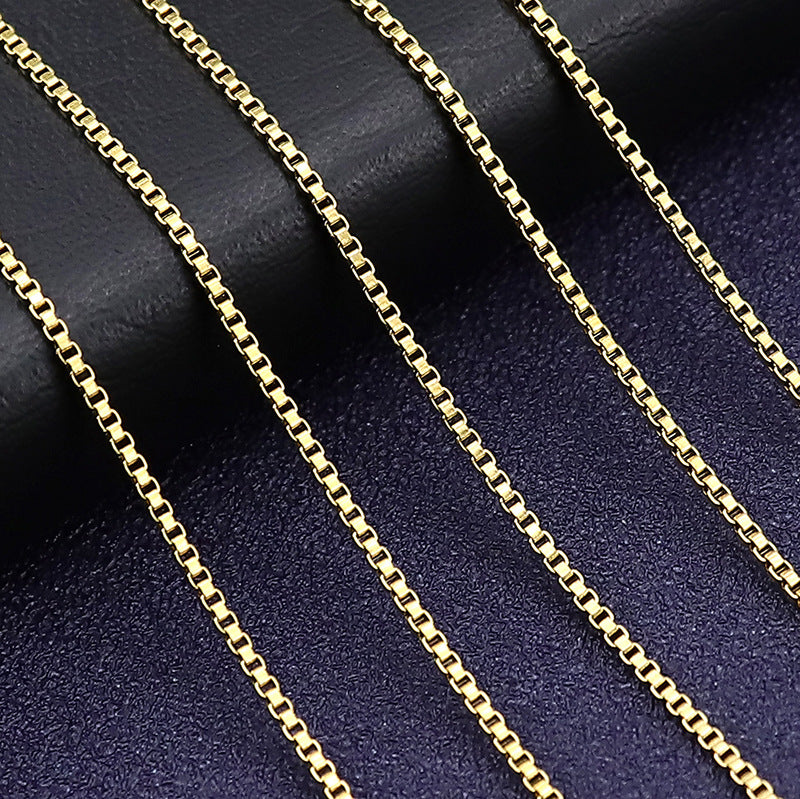 1.5mm Box Chain Necklace in silver and gold-tone finishes with lobster clasps view 3