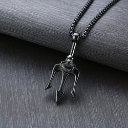 Titanium Steel Trident Pendant Necklace in black, gold, and silver finishes view 5