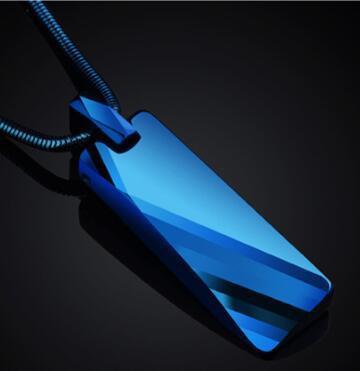 Tungsten Carbide Geometric Pendant Necklace in black, blue, and gold finishes view 4