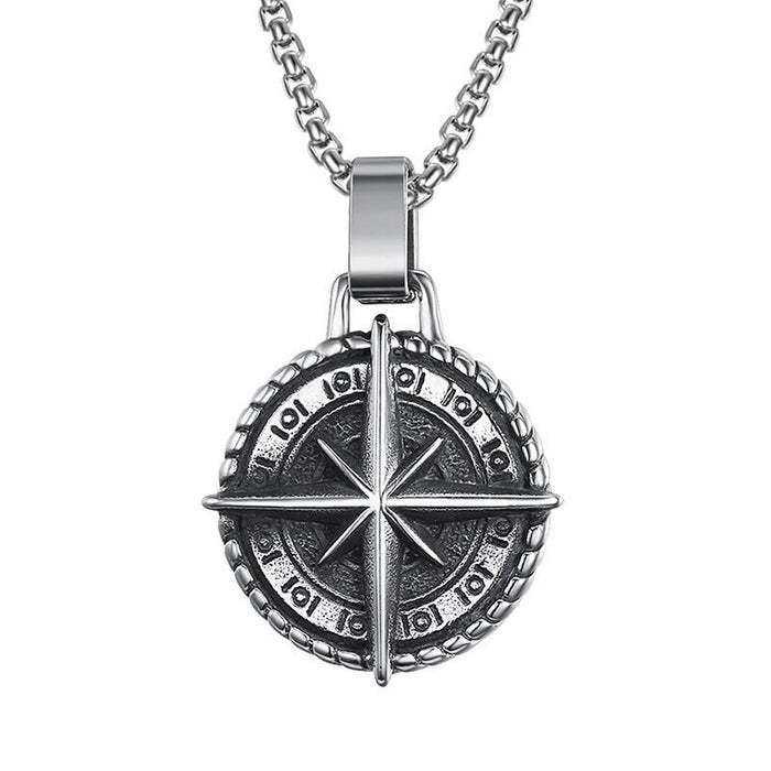 The Compass Pendant Necklace in Titanium Steel