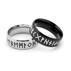 Stainless Steel Rune Band Ring, silver, black, etched view 3