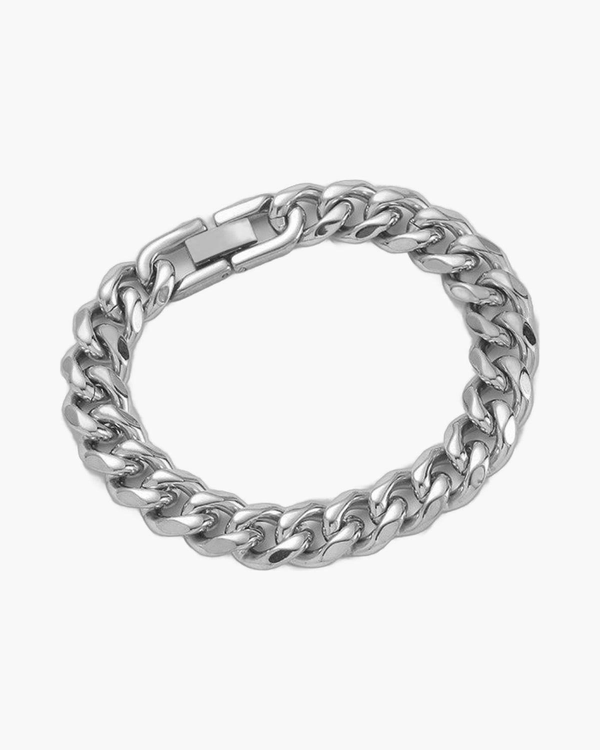 10mm Stainless Steel Cuban Link Bracelet, silver finish, box clasp