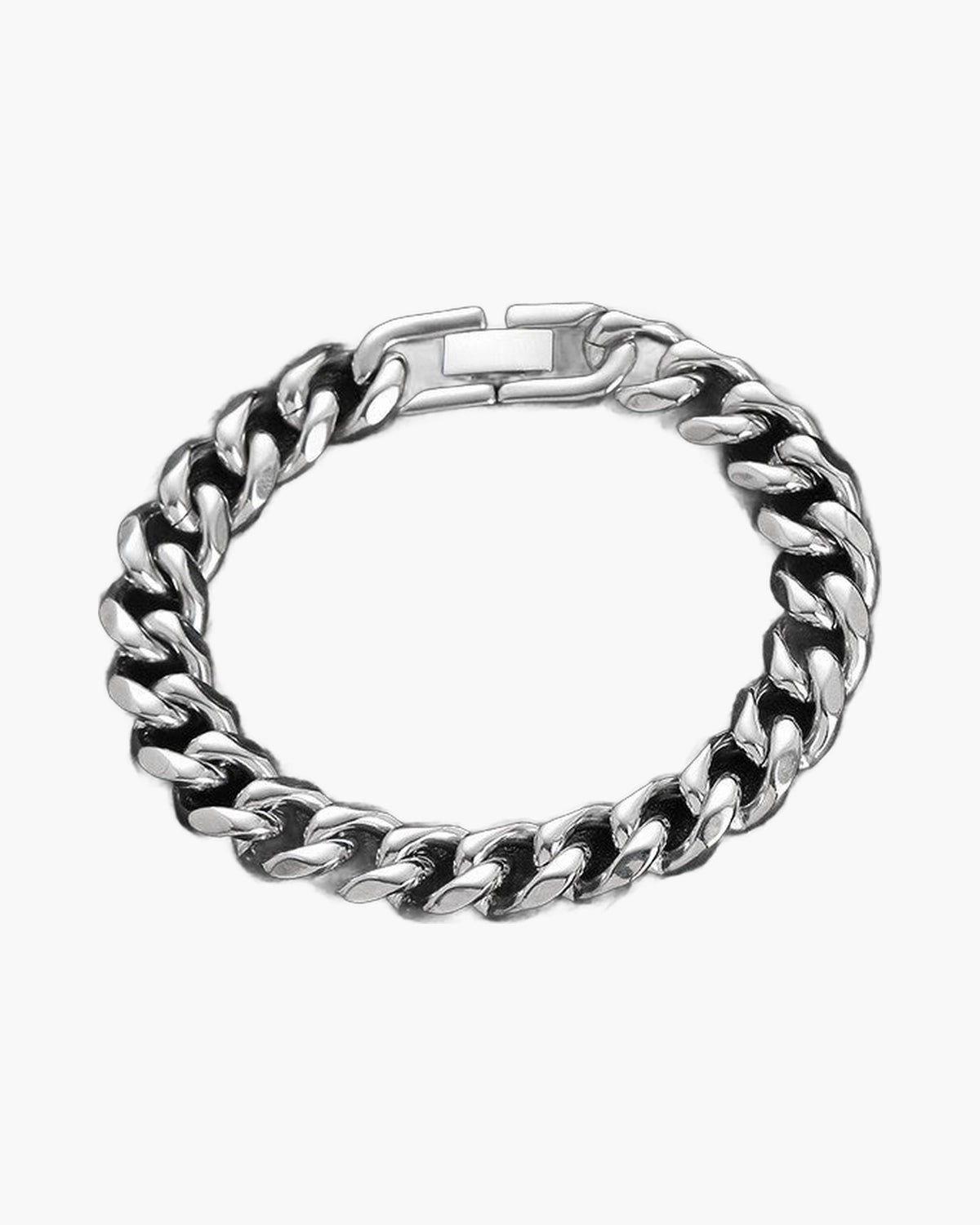 10mm Stainless Steel Cuban Link Bracelet, silver finish, box clasp view 2