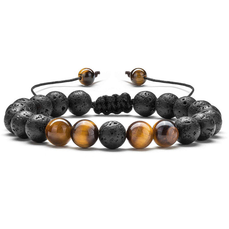 Tiger Eye Agate Bead Adjustable Bracelet - stone beads, macrame closure view 3