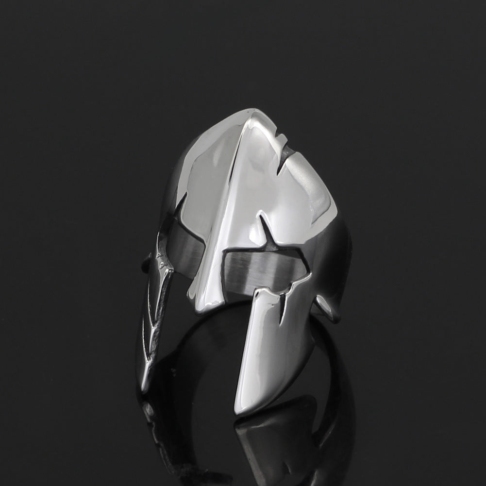 Titanium Steel Spartan Helmet Ring, silver, polished view 2