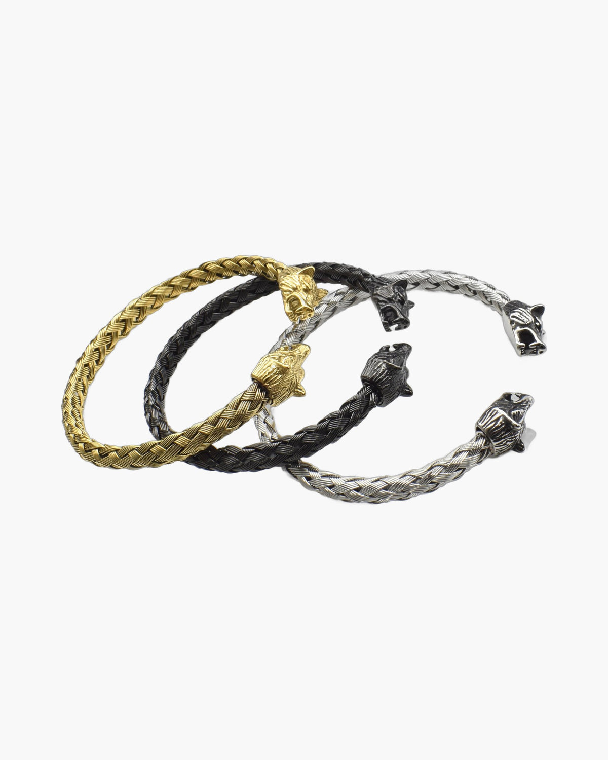 11mm Braided Wolf Head Stainless Steel Bracelet in silver finish view 4