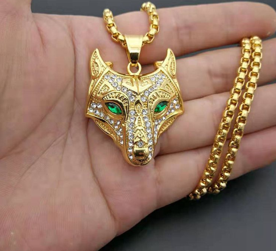 The Viking Wolf Pendant Necklace in Stainless Steel, view 3